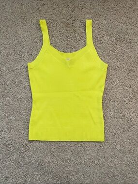 Skies Are Blue Neon Yellow Ribbed V-Neck Tank